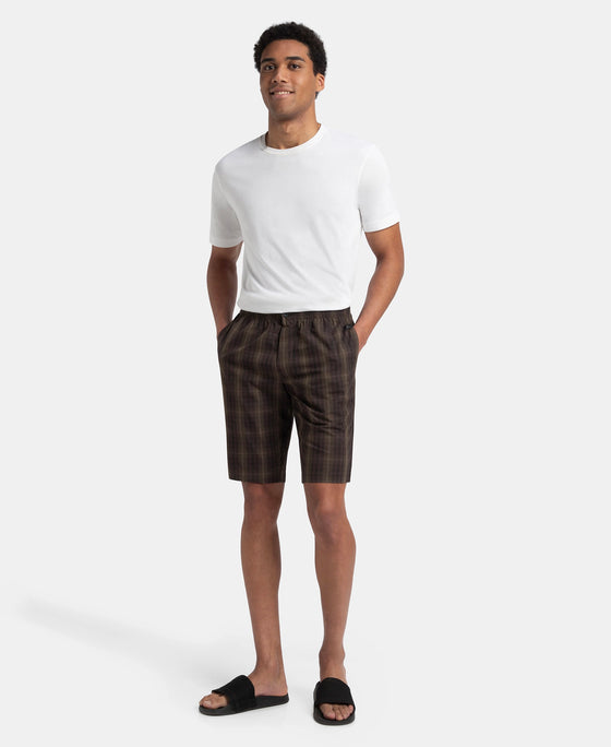 Super Combed Mercerized Cotton Woven Fabric Regular Fit Checkered Bermuda with Side Pockets - Olive Black