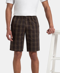 Super Combed Mercerized Cotton Woven Fabric Regular Fit Checkered Bermuda with Side Pockets - Olive Black