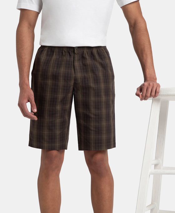 Super Combed Mercerized Cotton Woven Fabric Regular Fit Checkered Bermuda with Side Pockets - Olive Black