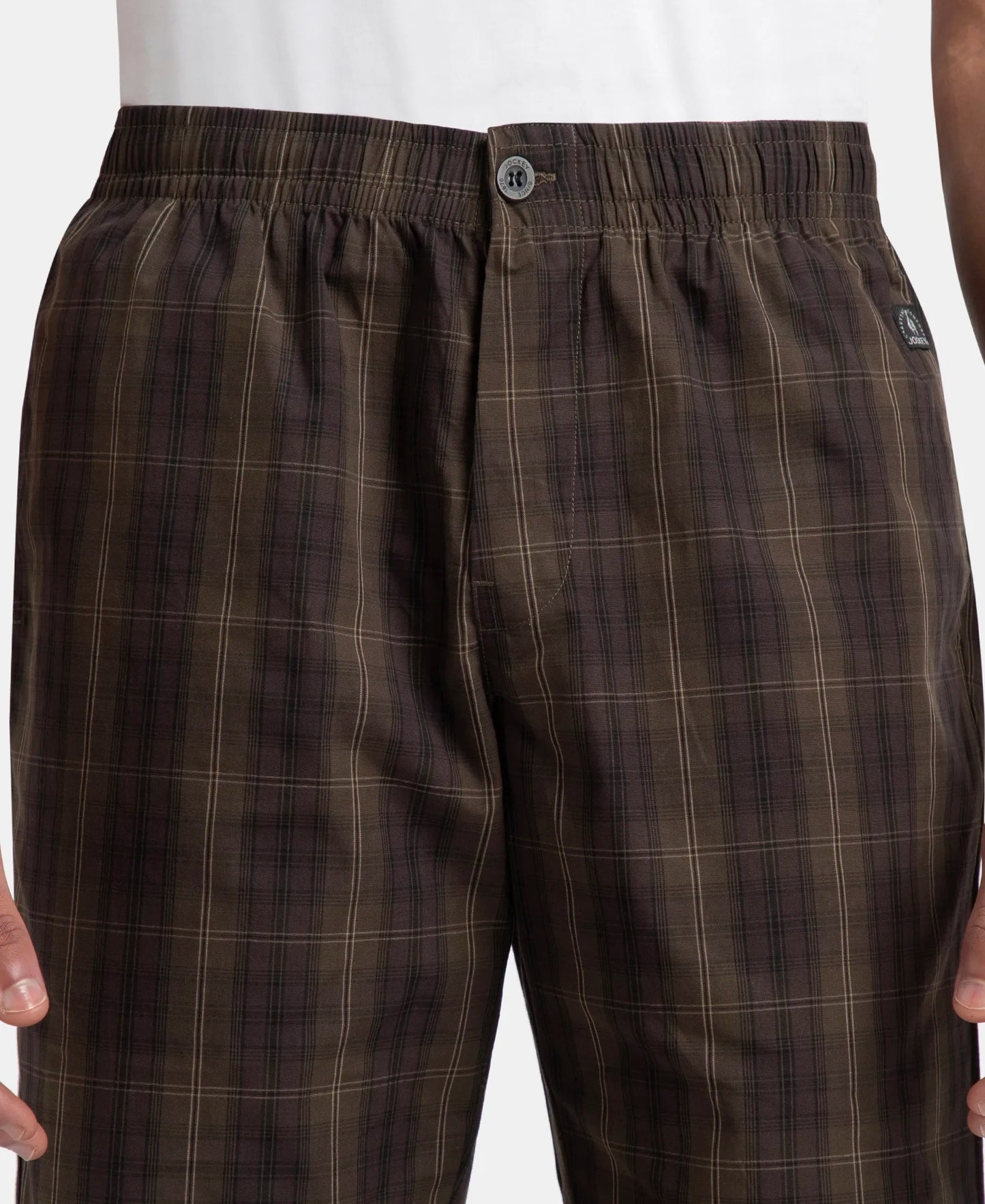 Super Combed Mercerized Cotton Woven Fabric Regular Fit Checkered Bermuda with Side Pockets - Olive Black