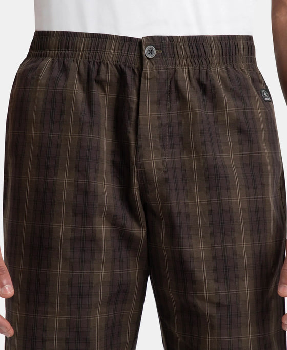 Super Combed Mercerized Cotton Woven Fabric Regular Fit Checkered Bermuda with Side Pockets - Olive Black