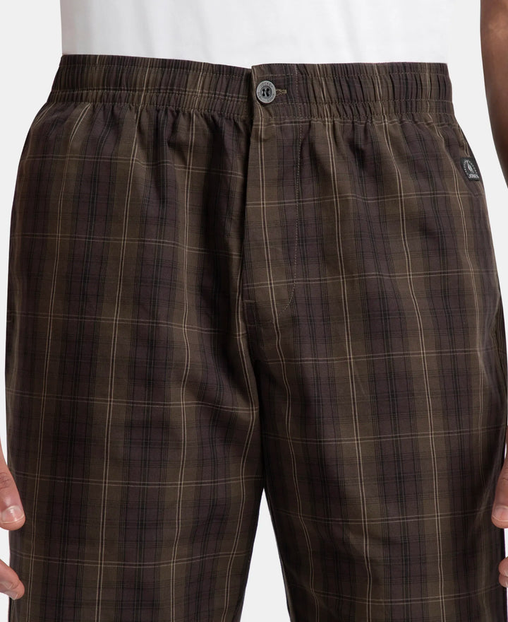 Super Combed Mercerized Cotton Woven Fabric Regular Fit Checkered Bermuda with Side Pockets - Olive Black
