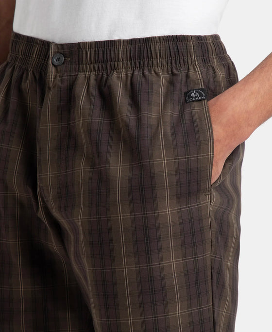 Super Combed Mercerized Cotton Woven Fabric Regular Fit Checkered Bermuda with Side Pockets - Olive Black