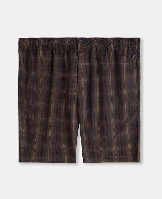 Super Combed Mercerized Cotton Woven Fabric Regular Fit Checkered Bermuda with Side Pockets - Olive Black