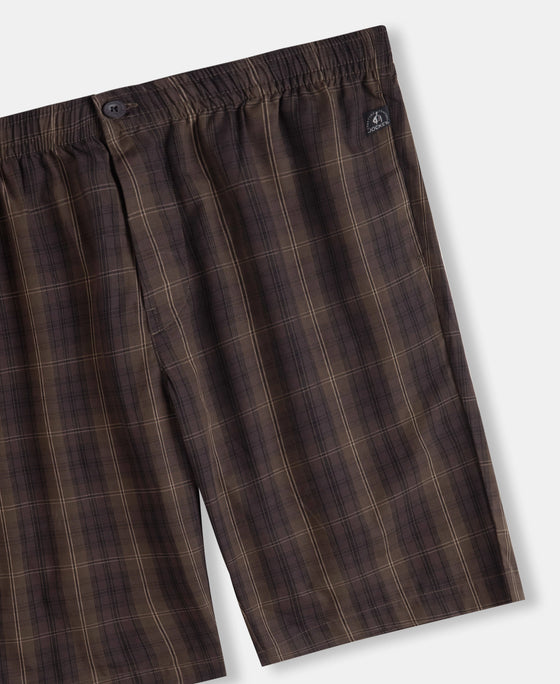 Super Combed Mercerized Cotton Woven Fabric Regular Fit Checkered Bermuda with Side Pockets - Olive Black