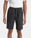 Super Combed Mercerized Cotton Woven Fabric Regular Fit Checkered Bermuda with Side Pockets - Black & White