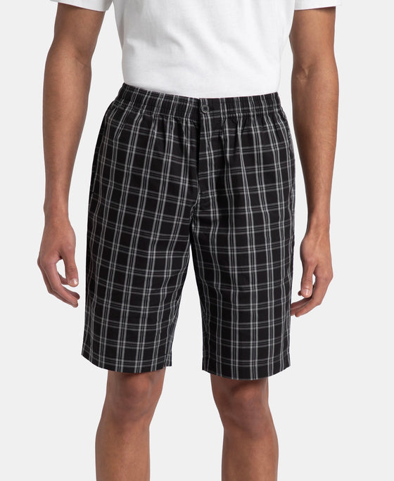 Super Combed Mercerized Cotton Woven Fabric Regular Fit Checkered Bermuda with Side Pockets - Black & White