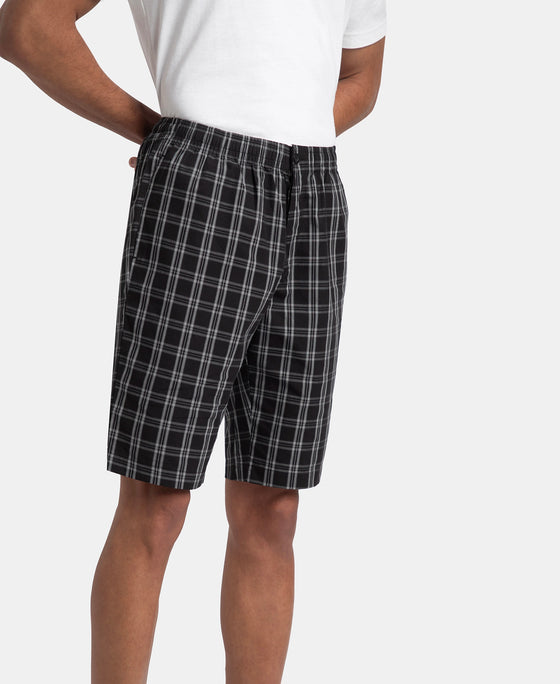Super Combed Mercerized Cotton Woven Fabric Regular Fit Checkered Bermuda with Side Pockets - Black & White
