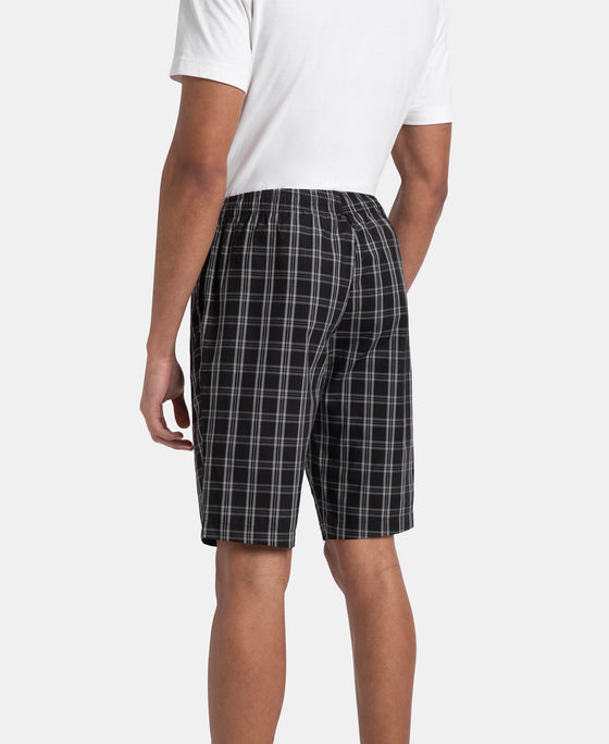 Super Combed Mercerized Cotton Woven Fabric Regular Fit Checkered Bermuda with Side Pockets - Black & White