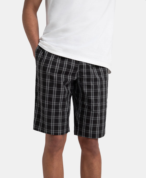Super Combed Mercerized Cotton Woven Fabric Regular Fit Checkered Bermuda with Side Pockets - Black & White