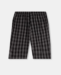 Super Combed Mercerized Cotton Woven Fabric Regular Fit Checkered Bermuda with Side Pockets - Black & White