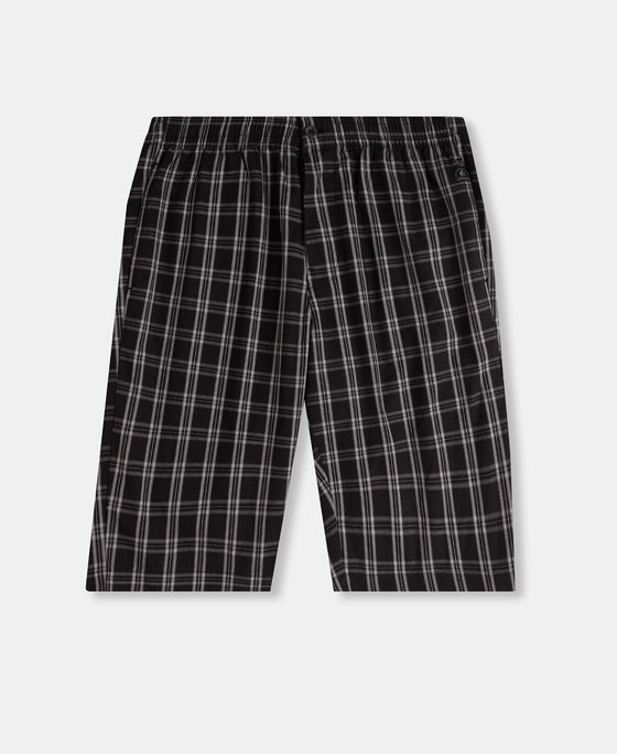 Super Combed Mercerized Cotton Woven Fabric Regular Fit Checkered Bermuda with Side Pockets - Black & White