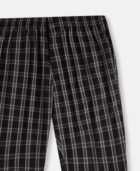 Super Combed Mercerized Cotton Woven Fabric Regular Fit Checkered Bermuda with Side Pockets - Black & White