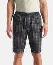 Super Combed Mercerized Cotton Woven Fabric Regular Fit Checkered Bermuda with Side Pockets - New Black