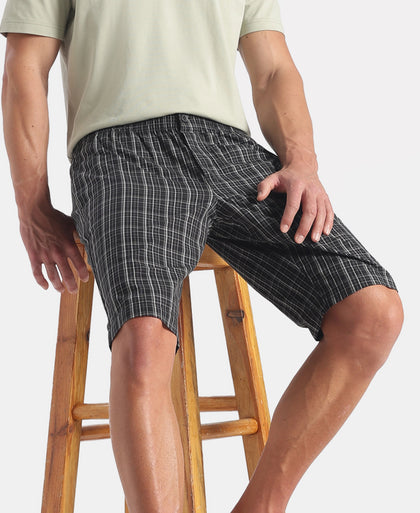 Super Combed Mercerized Cotton Woven Fabric Regular Fit Checkered Bermuda with Side Pockets - New Black