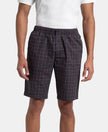 Super Combed Mercerized Cotton Woven Fabric Regular Fit Checkered Bermuda with Side Pockets - Navy & Maroon