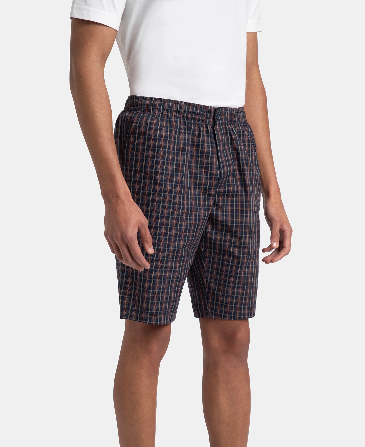 Super Combed Mercerized Cotton Woven Fabric Regular Fit Checkered Bermuda with Side Pockets - Navy & Maroon