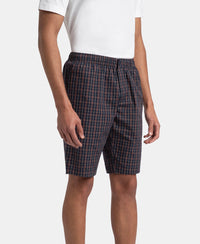 Super Combed Mercerized Cotton Woven Fabric Regular Fit Checkered Bermuda with Side Pockets - Navy & Maroon