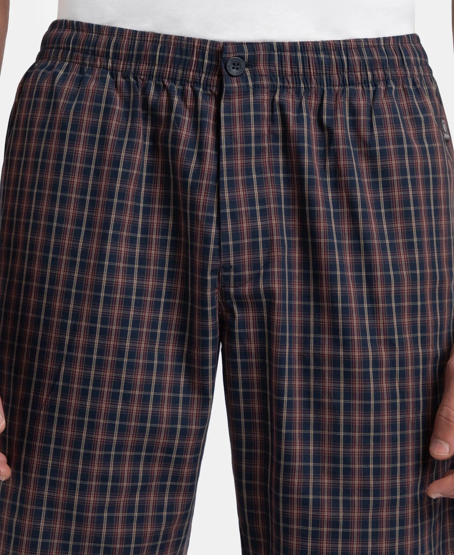 Super Combed Mercerized Cotton Woven Fabric Regular Fit Checkered Bermuda with Side Pockets - Navy & Maroon