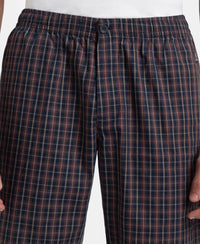 Super Combed Mercerized Cotton Woven Fabric Regular Fit Checkered Bermuda with Side Pockets - Navy & Maroon
