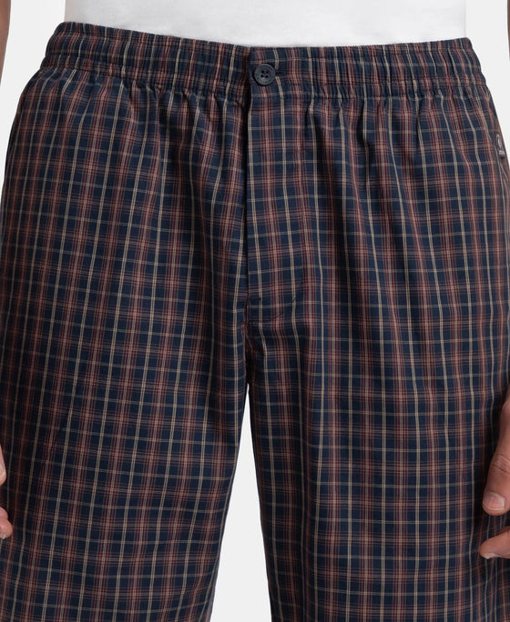 Super Combed Mercerized Cotton Woven Fabric Regular Fit Checkered Bermuda with Side Pockets - Navy & Maroon