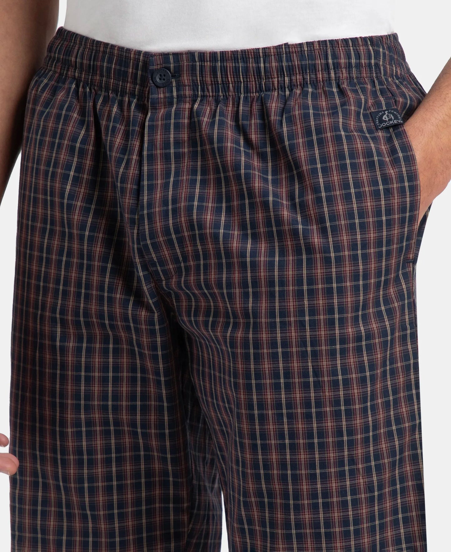 Super Combed Mercerized Cotton Woven Fabric Regular Fit Checkered Bermuda with Side Pockets - Navy & Maroon