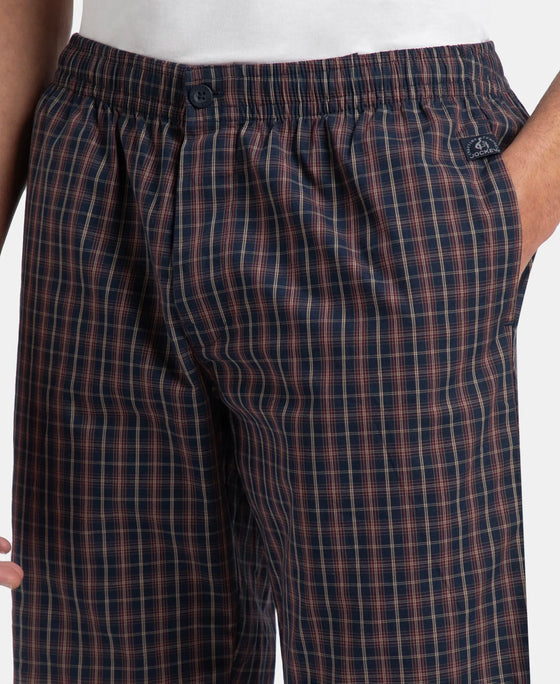 Super Combed Mercerized Cotton Woven Fabric Regular Fit Checkered Bermuda with Side Pockets - Navy & Maroon