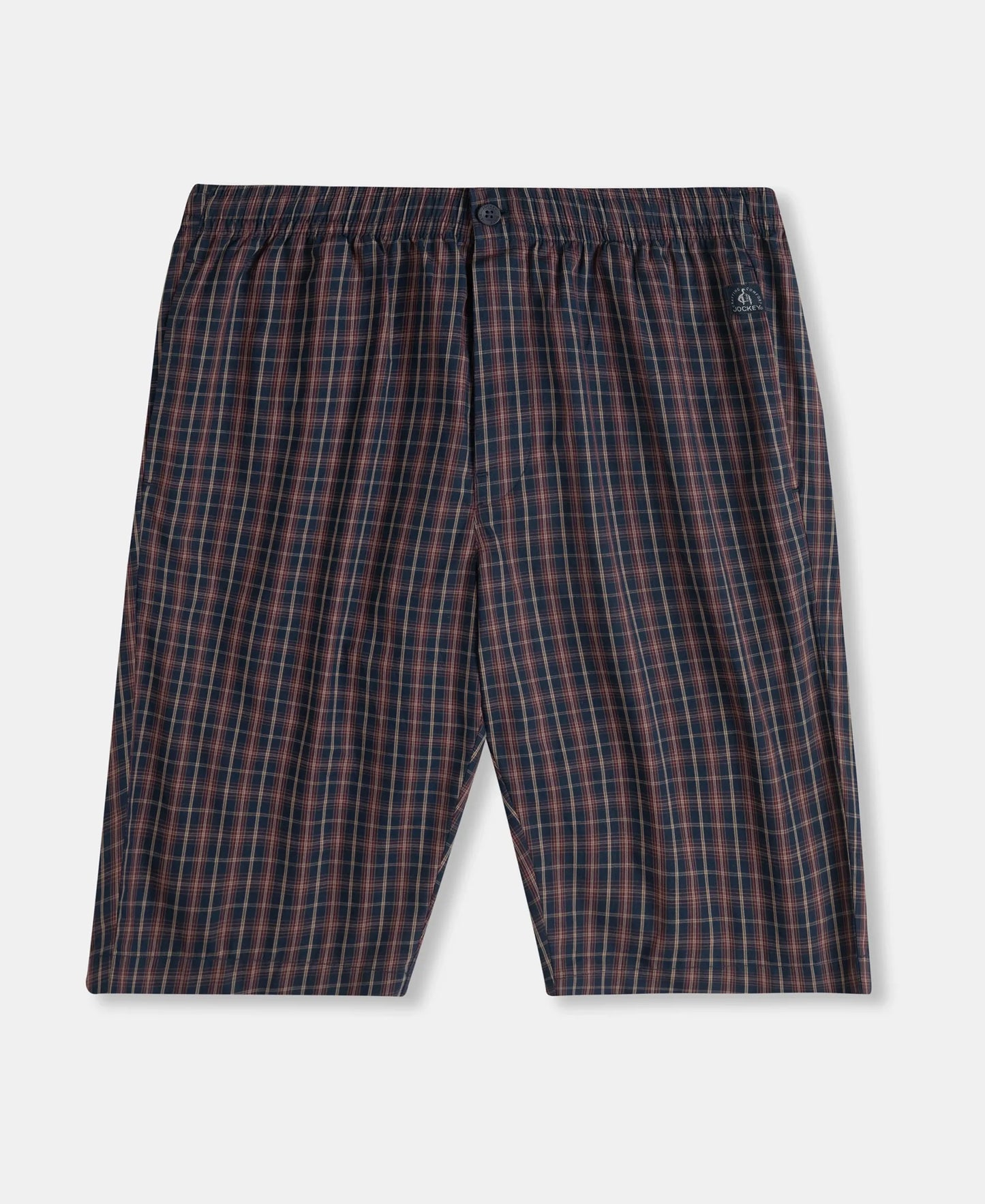 Super Combed Mercerized Cotton Woven Fabric Regular Fit Checkered Bermuda with Side Pockets - Navy & Maroon