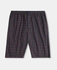 Super Combed Mercerized Cotton Woven Fabric Regular Fit Checkered Bermuda with Side Pockets - Navy & Maroon