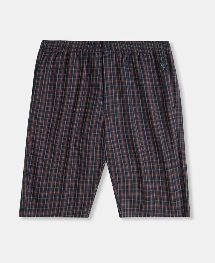 Super Combed Mercerized Cotton Woven Fabric Regular Fit Checkered Bermuda with Side Pockets - Navy & Maroon