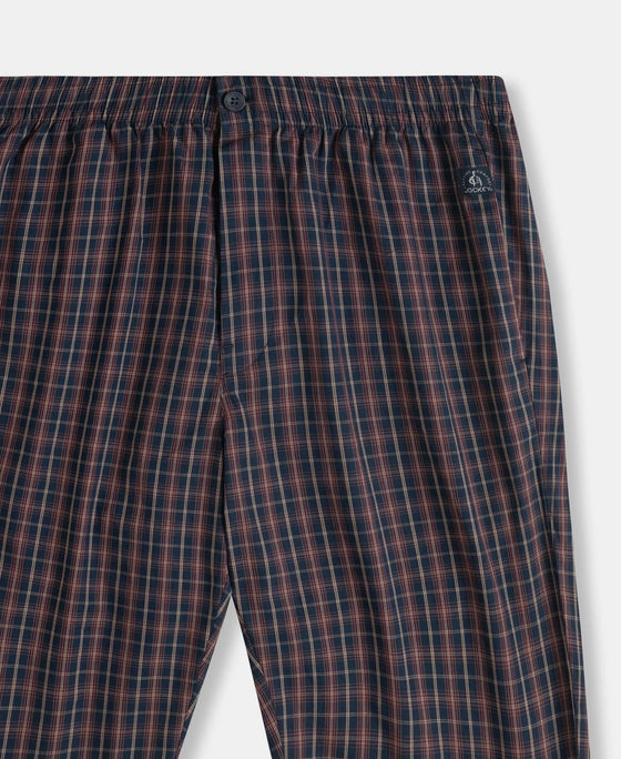 Super Combed Mercerized Cotton Woven Fabric Regular Fit Checkered Bermuda with Side Pockets - Navy & Maroon