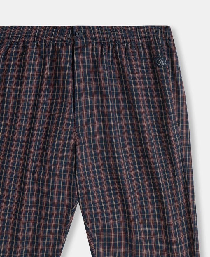 Super Combed Mercerized Cotton Woven Fabric Regular Fit Checkered Bermuda with Side Pockets - Navy & Maroon