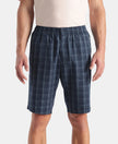 Super Combed Mercerized Cotton Woven Fabric Regular Fit Checkered Bermuda with Side Pockets - New Navy
