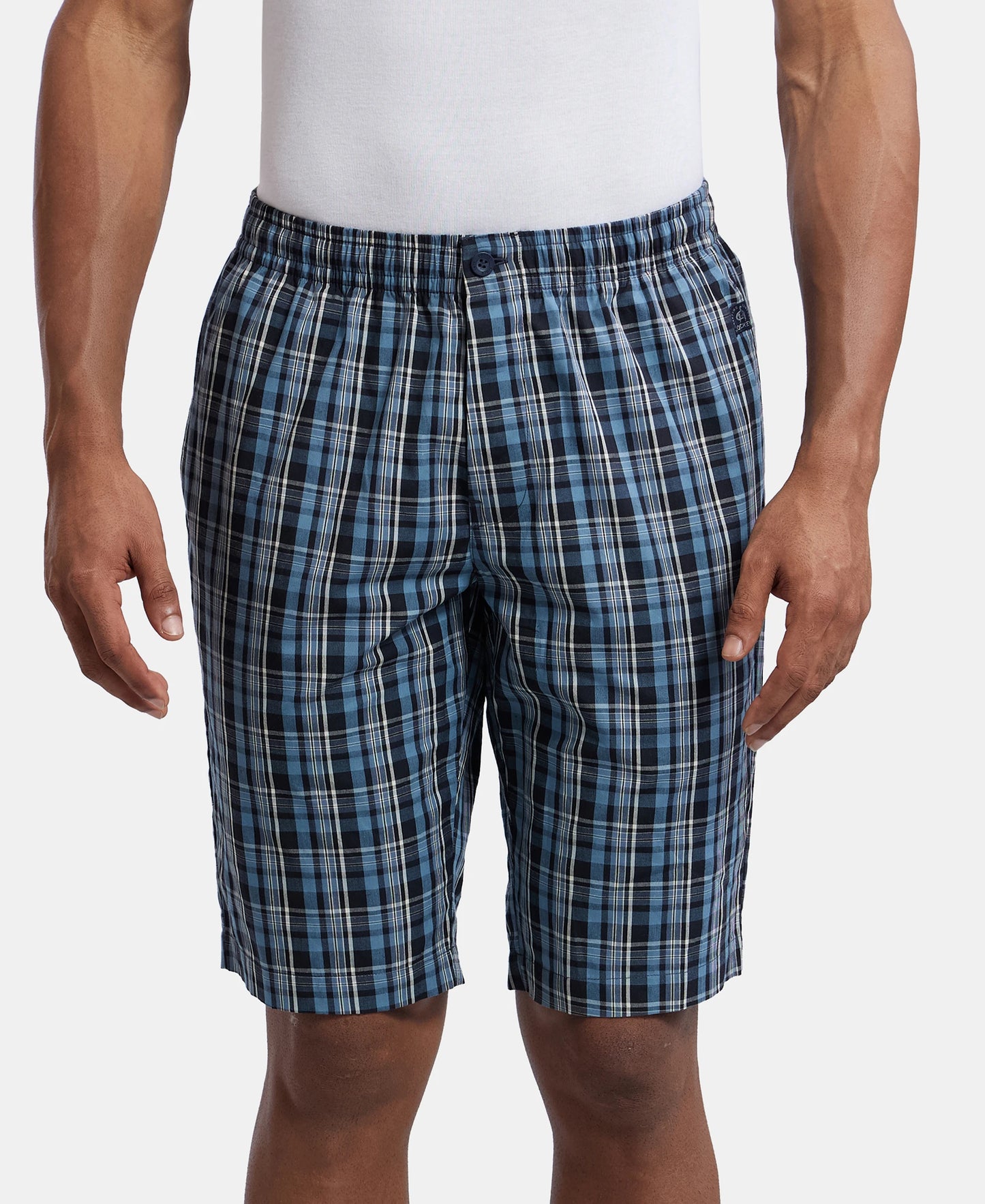 Super Combed Mercerized Cotton Woven Fabric Regular Fit Printed Bermuda with Side Pockets - Navy1