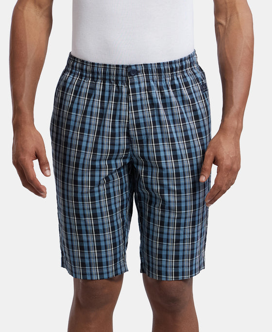 Super Combed Mercerized Cotton Woven Fabric Regular Fit Printed Bermuda with Side Pockets - Navy1