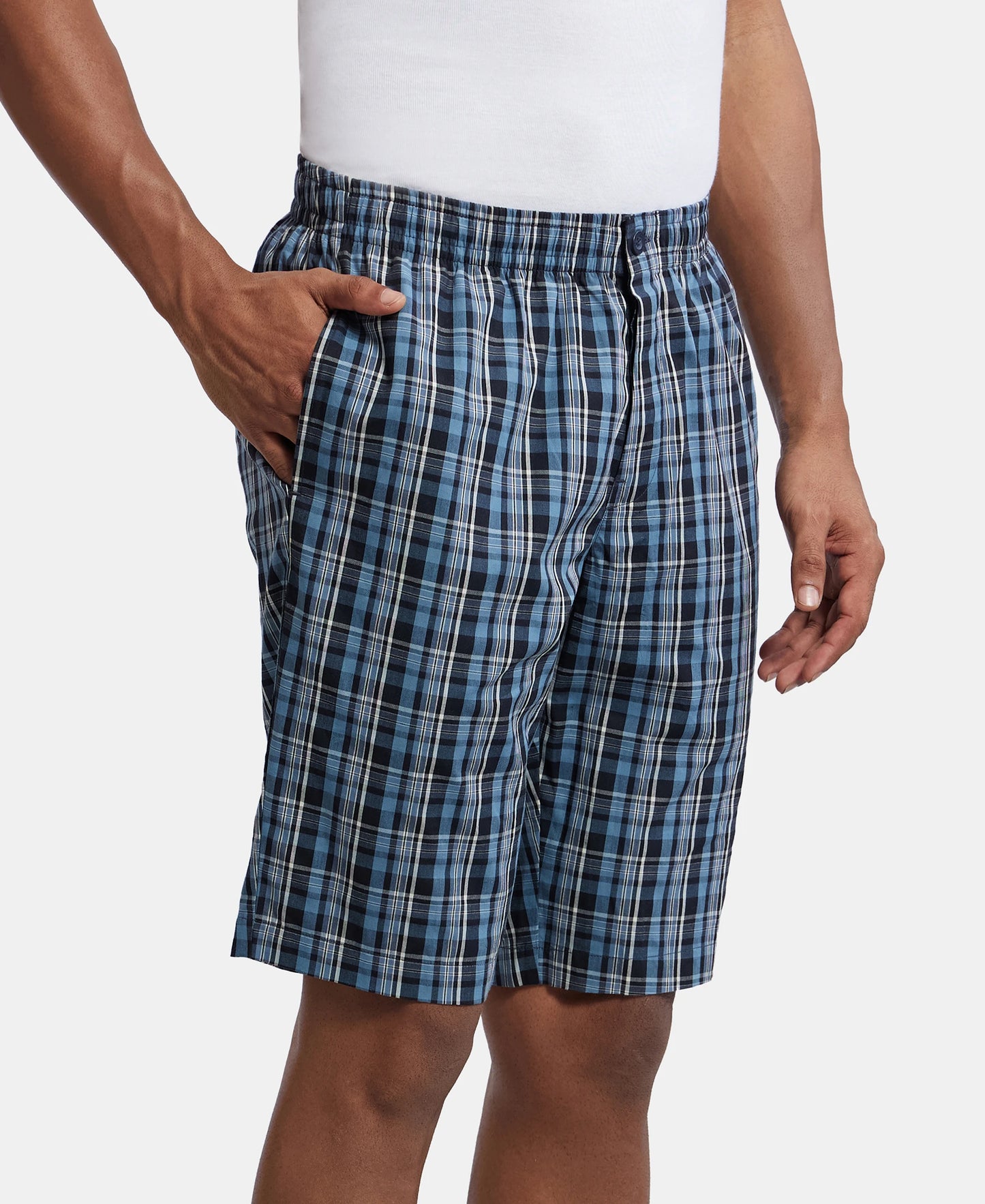Super Combed Mercerized Cotton Woven Fabric Regular Fit Printed Bermuda with Side Pockets - Navy1