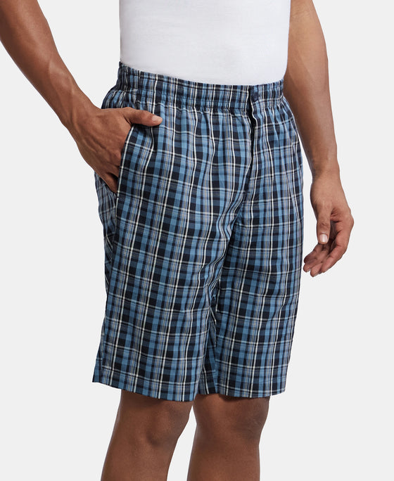 Super Combed Mercerized Cotton Woven Fabric Regular Fit Printed Bermuda with Side Pockets - Navy1