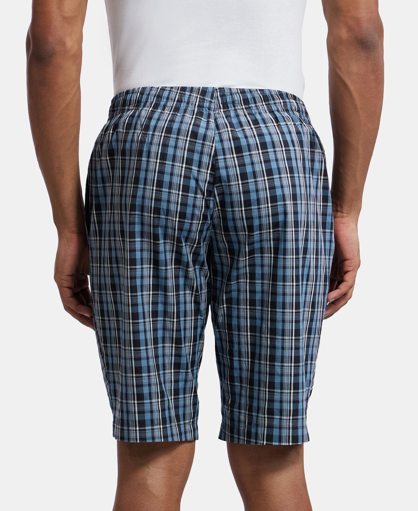 Super Combed Mercerized Cotton Woven Fabric Regular Fit Printed Bermuda with Side Pockets - Navy1