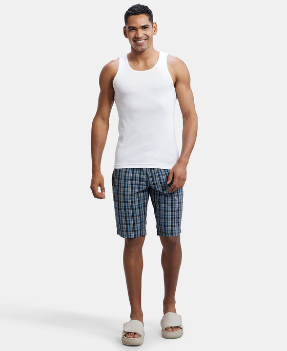 Super Combed Mercerized Cotton Woven Fabric Regular Fit Printed Bermuda with Side Pockets - Navy1