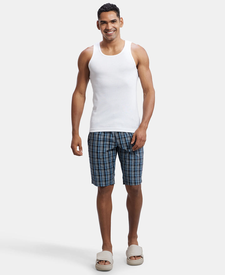 Super Combed Mercerized Cotton Woven Fabric Regular Fit Printed Bermuda with Side Pockets - Navy1