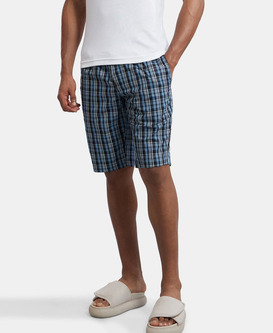 Super Combed Mercerized Cotton Woven Fabric Regular Fit Printed Bermuda with Side Pockets - Navy1