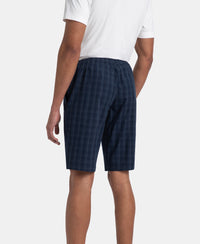 Super Combed Mercerized Cotton Woven Fabric Regular Fit Checkered Bermuda with Side Pockets - Navy & Grey