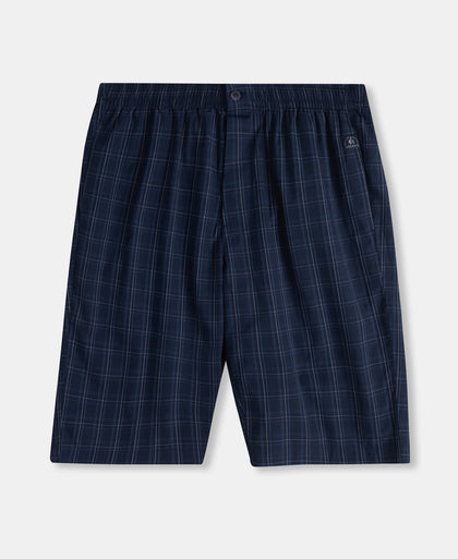Super Combed Mercerized Cotton Woven Fabric Regular Fit Checkered Bermuda with Side Pockets - Navy & Grey