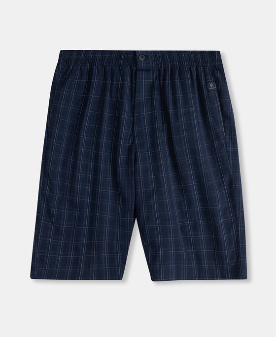 Super Combed Mercerized Cotton Woven Fabric Regular Fit Checkered Bermuda with Side Pockets - Navy & Grey
