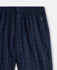 Super Combed Mercerized Cotton Woven Fabric Regular Fit Checkered Bermuda with Side Pockets - Navy & Grey