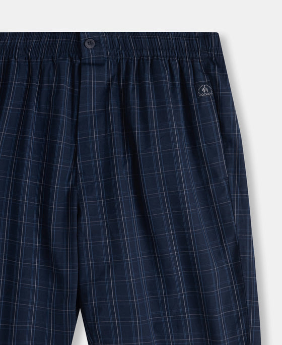 Super Combed Mercerized Cotton Woven Fabric Regular Fit Checkered Bermuda with Side Pockets - Navy & Grey
