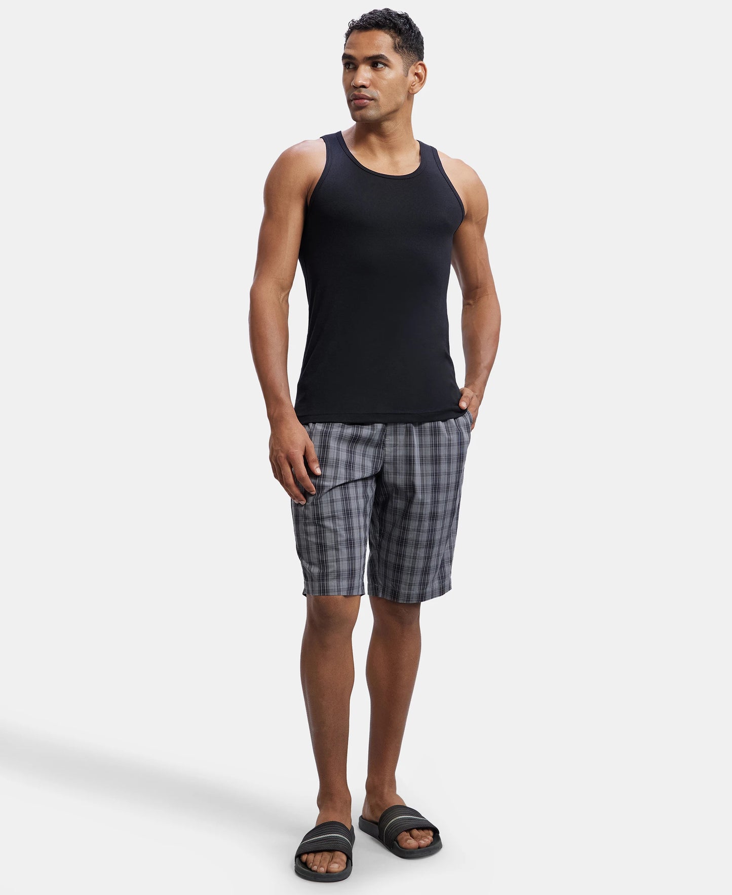 Super Combed Mercerized Cotton Woven Fabric Regular Fit Printed Bermuda with Side Pockets - Quiet Shade