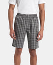 Super Combed Mercerized Cotton Woven Fabric Regular Fit Checkered Bermuda with Side Pockets - Quiet Shade & Black