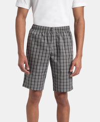 Super Combed Mercerized Cotton Woven Fabric Regular Fit Checkered Bermuda with Side Pockets - Quiet Shade & Black