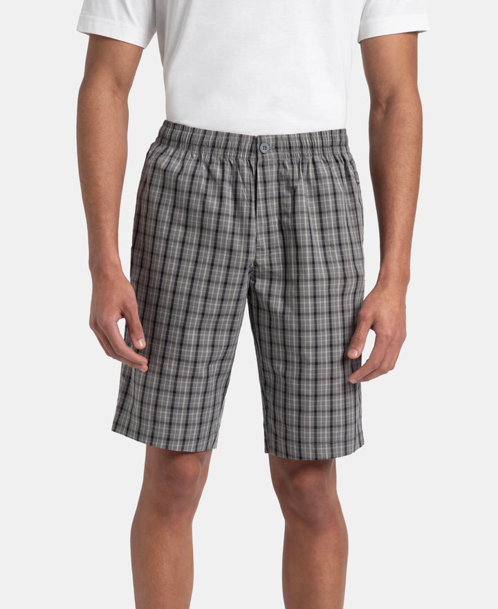 Super Combed Mercerized Cotton Woven Fabric Regular Fit Checkered Bermuda with Side Pockets - Quiet Shade & Black
